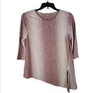 Seven Forty Two Red White Striped Asymmetrical Hem 3/4 Sleeve Tunic Top Medium